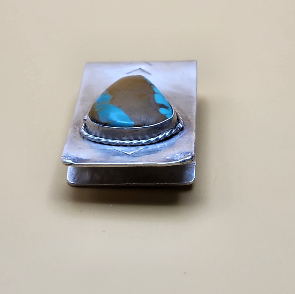 Native American Sterling and No. 8 Turquoise Money Clip - Picture 3 of 8